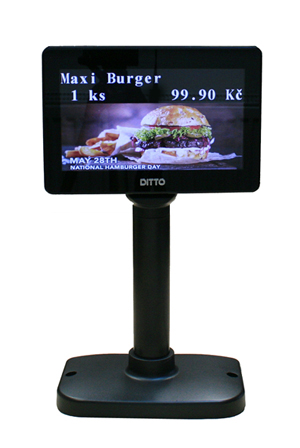 PD700-II  Barevný LCD alfanumerický zákaznický displej 7", 2x20 + grafika, USB, černý